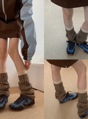 “随性且治愈”2025秋冬静奢感粗条纹针织Yiss黄咖老钱风袜套DF