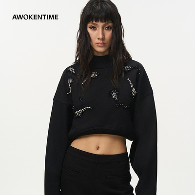 长袖复古宽松单件黑色通勤短款