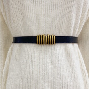 细潮流百搭可调节复古腰带 饰连衣裙配饰时尚 休闲女式 真皮皮带装