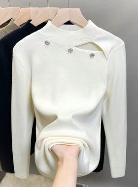 半高领设计感镂空针织上衣女