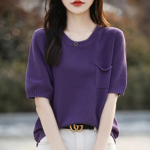 圆领冰丝短袖T恤女夏薄款