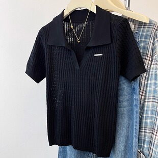 新款 时尚 百搭气质POLO领短袖 大码 简约修身 2026夏季 针织衫 T恤 女装