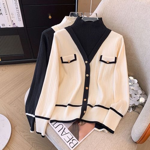 小香风撞色针织上衣女秋冬