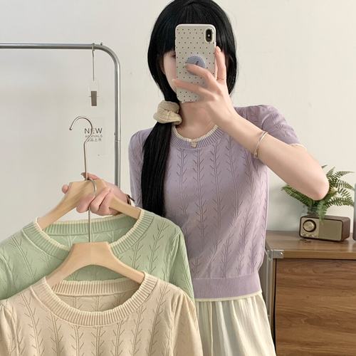 木耳边领冰丝短袖T恤女夏季