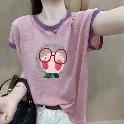 印花冰丝短袖T恤女夏洋气减龄
