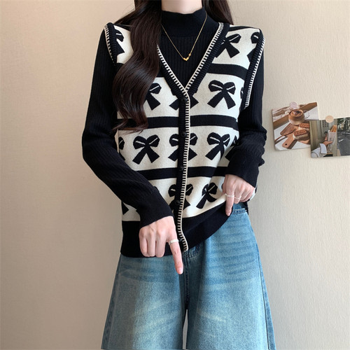 提花假两件针织上衣女冬