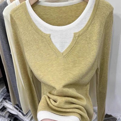 假两件针织打底毛衣女秋季