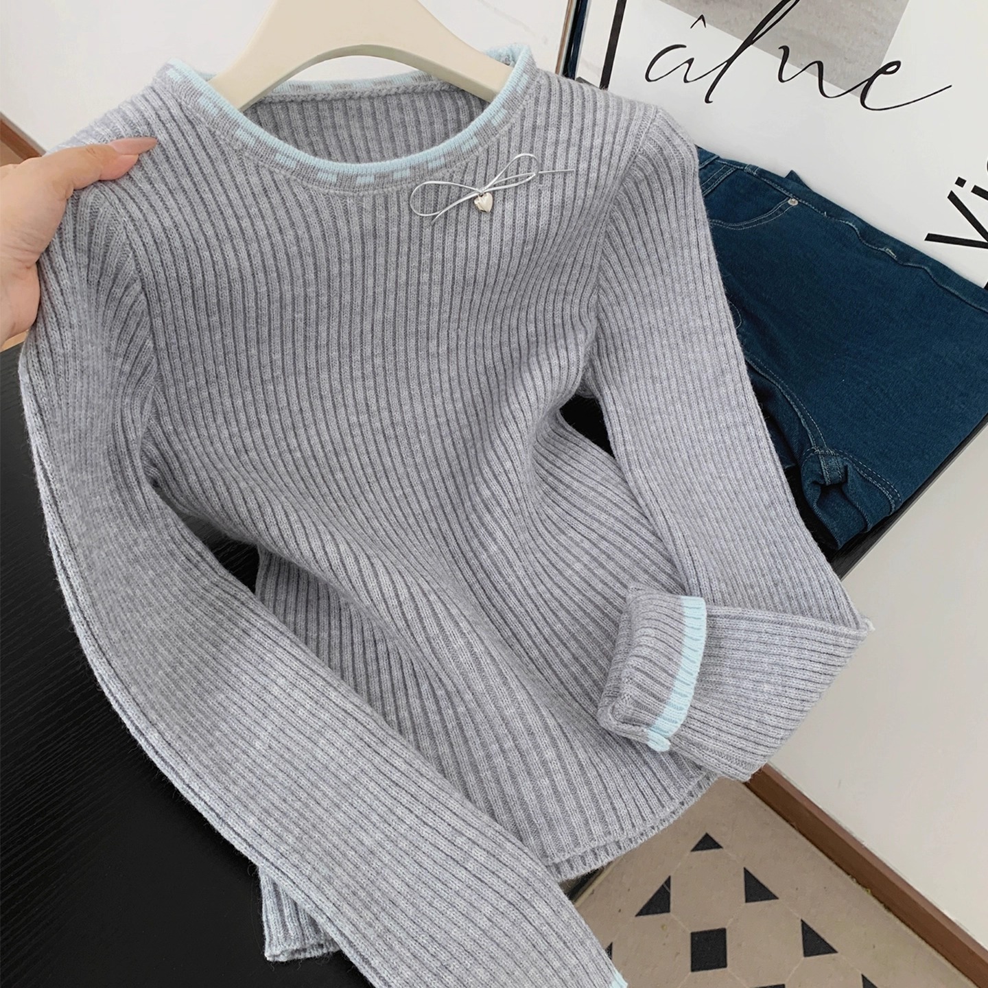 减龄圆领长袖上衣女秋冬