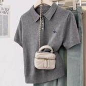 t恤女夏2024新款 大码 正肩针织短袖 POLO衫 高级感显瘦刺绣上衣 女装