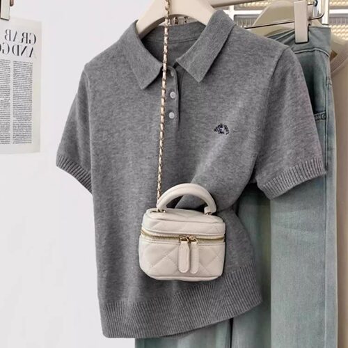 POLO衫正肩针织短袖t恤女夏