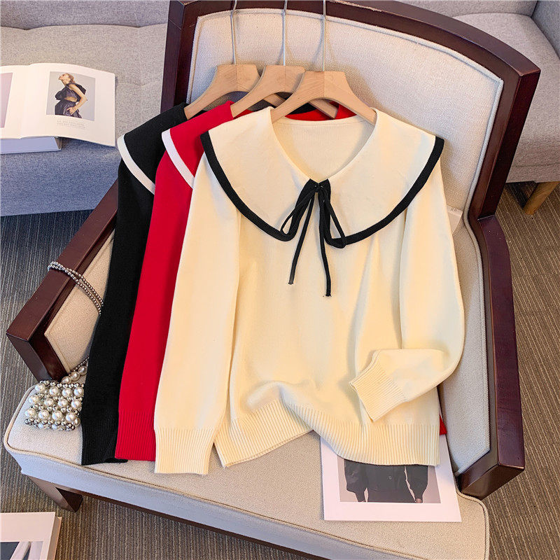 大码女装今年流行的娃娃领毛衣女秋冬学院风减龄上衣套头针织衫,女装/女士精品,大码内搭,淘宝优惠券,粉丝福利购,淘宝优惠卷