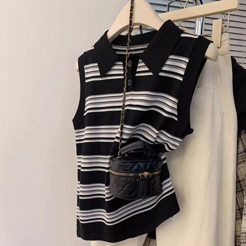 Polo翻领针织背心女夏新款