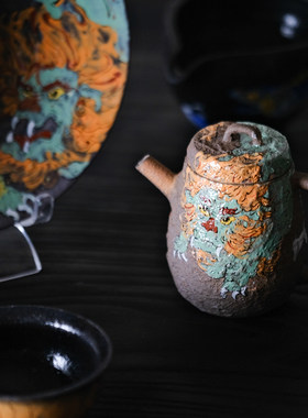 纯手工拉胚手绘珐琅彩侘寂茶壶