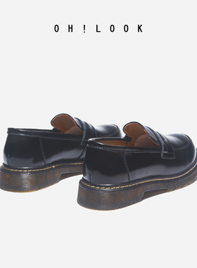 英伦风黑色小皮鞋牛筋底乐福单鞋女真皮平底低帮2023学生女鞋子