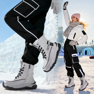 东北皮面女鞋 5CM厚底棉鞋 增高靴子女加厚保暖雪地靴防水防滑女鞋