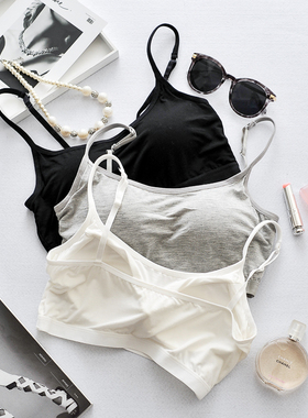 夏季无钢圈运动文胸一体抹胸裹胸莫代尔吊带背心女带胸垫短款内衣