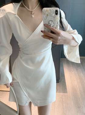 高级感不规则缎面衬衫裙
