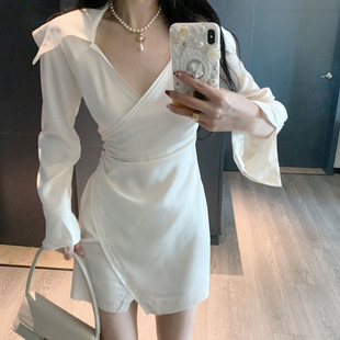 泡菜家 高级感辣妹轻奢衬衫裙女名媛风气质缎面收腰法式连衣裙