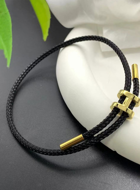 新款不锈钢钢丝绳手链可调节3D硬金配绳手链钛钢防水H扣手绳手链