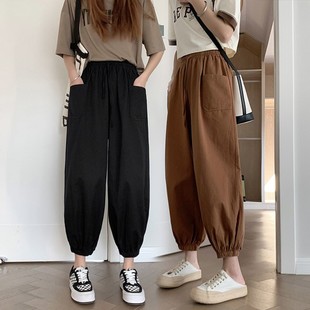 九分高腰显瘦老爹裤 哈伦萝卜裤 宽松束脚阔腿棉麻灯笼裤 款 子 女夏季