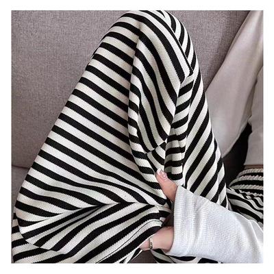 2025新款珠地黑白条纹阔腿裤女春夏窄版直筒裤休闲运动慵懒风裤子