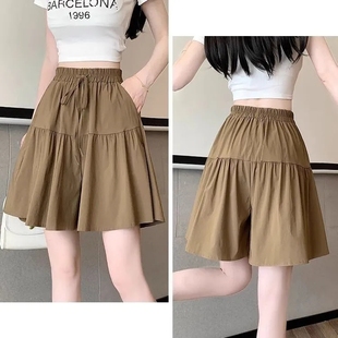 薄款 子女夏季 大码 休闲五分裤 慵懒风冰丝速干阔腿裤 半身裙裤 裙短裤