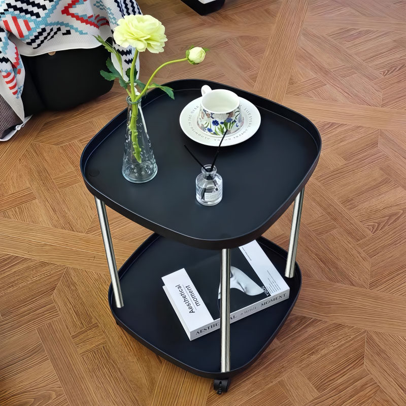 小茶几简约现代圆形双层边几沙发边柜带轮可移动置物架茶几小桌子