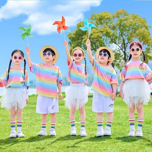 六一演出服儿童啦啦队小学生舞蹈合唱表演服装幼儿园朗诵彩虹套装