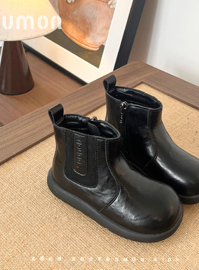 女童黑色皮靴小童切尔西靴女款2025秋季新款儿童靴子软底宝宝短靴