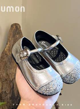 儿童单鞋公主鞋银色女童配礼服春秋季小童软底皮鞋学生校园演出鞋