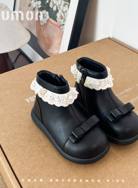 书萌女童皮靴小女孩公主靴2025新款儿童马丁靴女宝宝加绒保暖棉靴