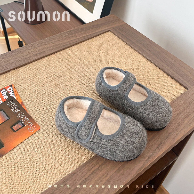 书萌儿童勃肯鞋2026新款冬季加绒保暖豆豆鞋女童宝宝软底复古棉鞋