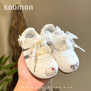 儿童运动鞋阿甘鞋女款蕾丝网布蝴蝶结公主鞋春款女小童百搭休闲鞋