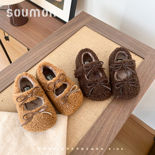 儿童韩版毛毛鞋软底防滑女童公主鞋冬季新款二棉鞋外穿保暖宝宝鞋