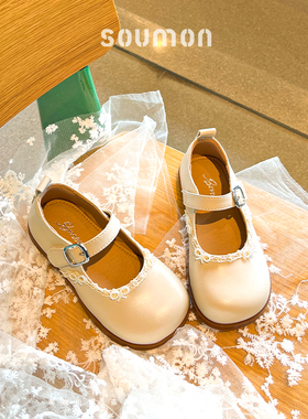 女童公主鞋白色小皮鞋2026春秋新款软底小女孩单鞋洋气花边单鞋子