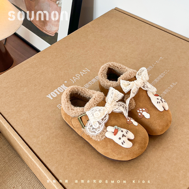 书萌儿童勃肯鞋女童公主鞋2025新款女宝宝皮鞋加绒保暖二棉鞋软底