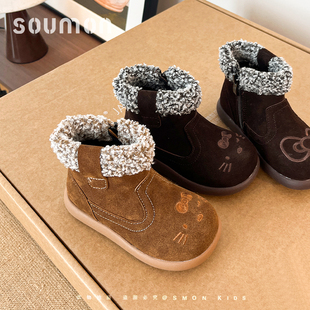 书萌儿童棉鞋冬季新款男童外穿棉靴小女孩冬靴加绒短靴加厚宝宝靴