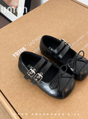 书萌儿童皮鞋2026春季新款复古双扣带蝴蝶结玛丽珍鞋平底芭蕾舞鞋