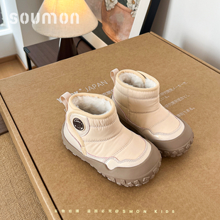 儿童雪地靴男小童外穿大棉靴防滑防水宝宝靴冬季加绒短靴女童靴子