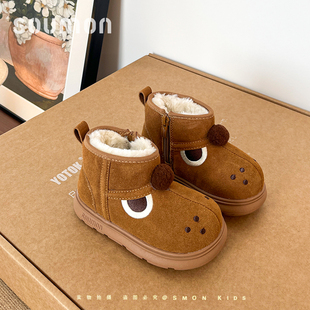 儿童雪地靴卡通可爱女小童防滑短靴加绒宝宝靴男童外穿雪地棉靴冬