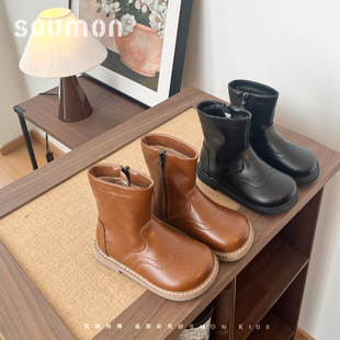 儿童靴子2026秋冬季新款女童马丁靴加绒保暖二棉皮靴软底小童棉靴