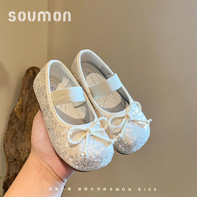 书萌蝴蝶结亮片玛丽珍鞋2026春季新款女童一字带芭蕾舞鞋平底单鞋
