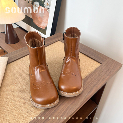 儿童靴子2025秋冬季新款女童马丁靴加绒保暖二棉皮靴软底小童棉靴