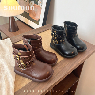 儿童皮靴新款秋冬季女童加绒靴子保暖棉鞋女宝宝鞋小女孩洋气短靴