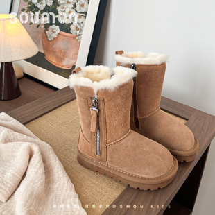 书萌女童雪地靴2026新款冬季加绒保暖儿童靴子小童短靴女宝宝棉鞋