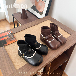 书萌儿童皮靴女童短靴2026秋季新款小女孩袜靴英伦风公主靴宝宝鞋