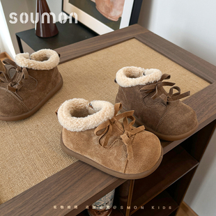 儿童雪地靴2026新款秋冬季女童加绒保暖棉靴宝宝鞋女小童鞋子勃肯