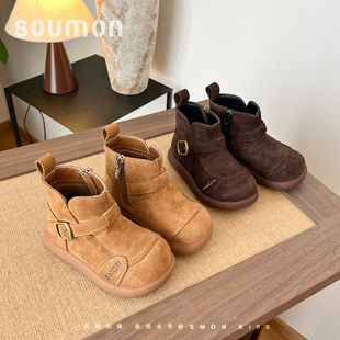 书萌儿童皮靴2026新款秋冬英伦风女童靴子短靴沙漠小黄靴宝宝棉靴