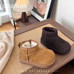 书萌儿童雪地靴女童大棉鞋冬季外穿男童加绒短靴小童防滑雪地棉靴