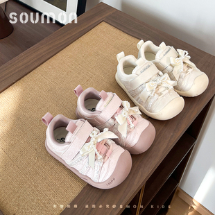 书萌儿童运动鞋2026春季新款女童蝴蝶结公主鞋百搭软底休闲板鞋